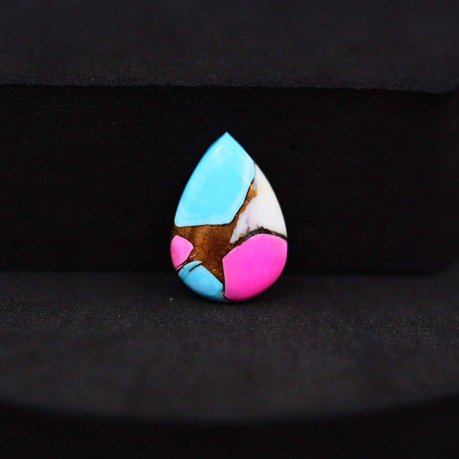 Natural Cotton Candy Turquoise 16x11x3mm Pear Cabochon 5ct - Pink, White & Blue Composite - Pedra Gems