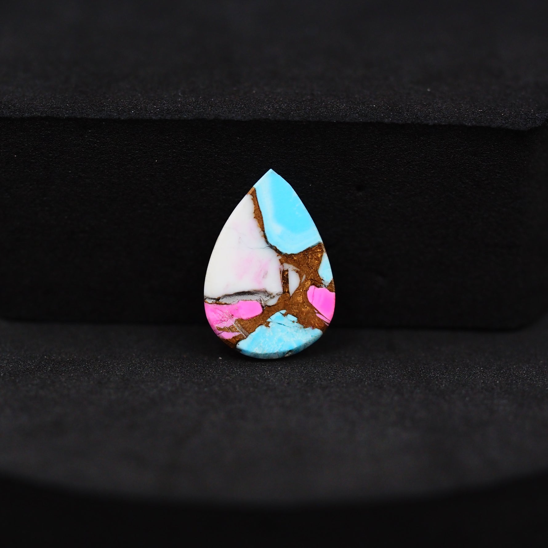 Natural Cotton Candy Turquoise 16x11x3mm Pear Cabochon 5ct - Pink, White & Blue Composite - Pedra Gems