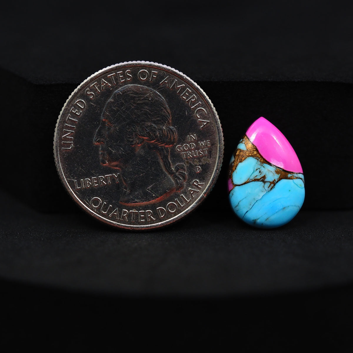 Natural Cotton Candy Turquoise 16x11x3mm Pear Cabochon 5.5ct - Blue & Pink Composite - Pedra Gems