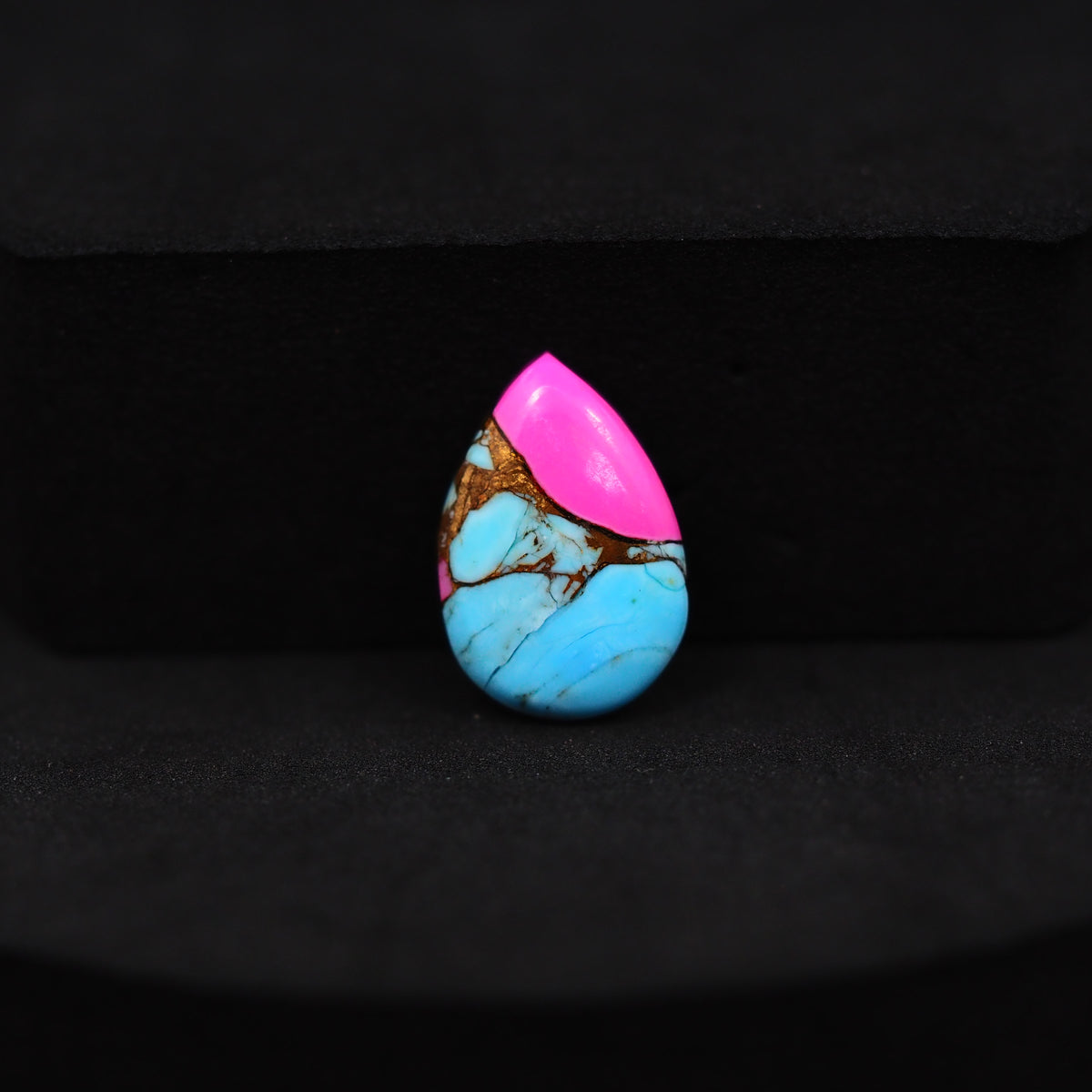 Natural Cotton Candy Turquoise 16x11x3mm Pear Cabochon 5.5ct - Blue & Pink Composite - Pedra Gems