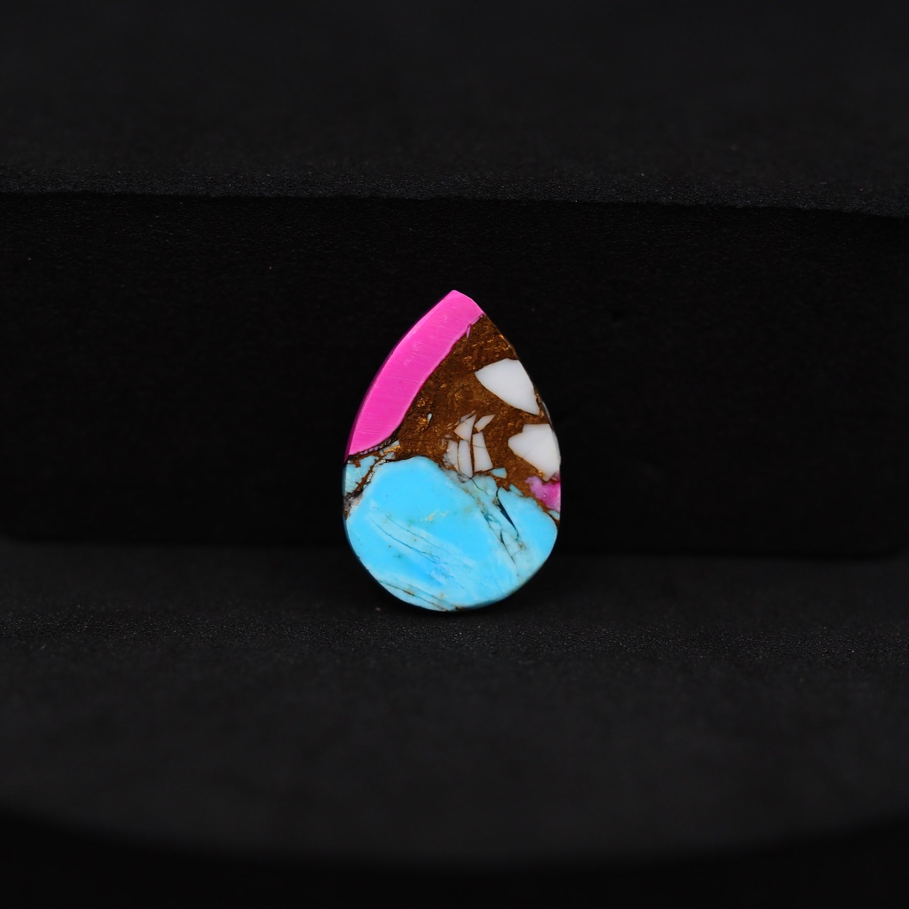Natural Cotton Candy Turquoise 16x11x3mm Pear Cabochon 5.5ct - Blue & Pink Composite - Pedra Gems
