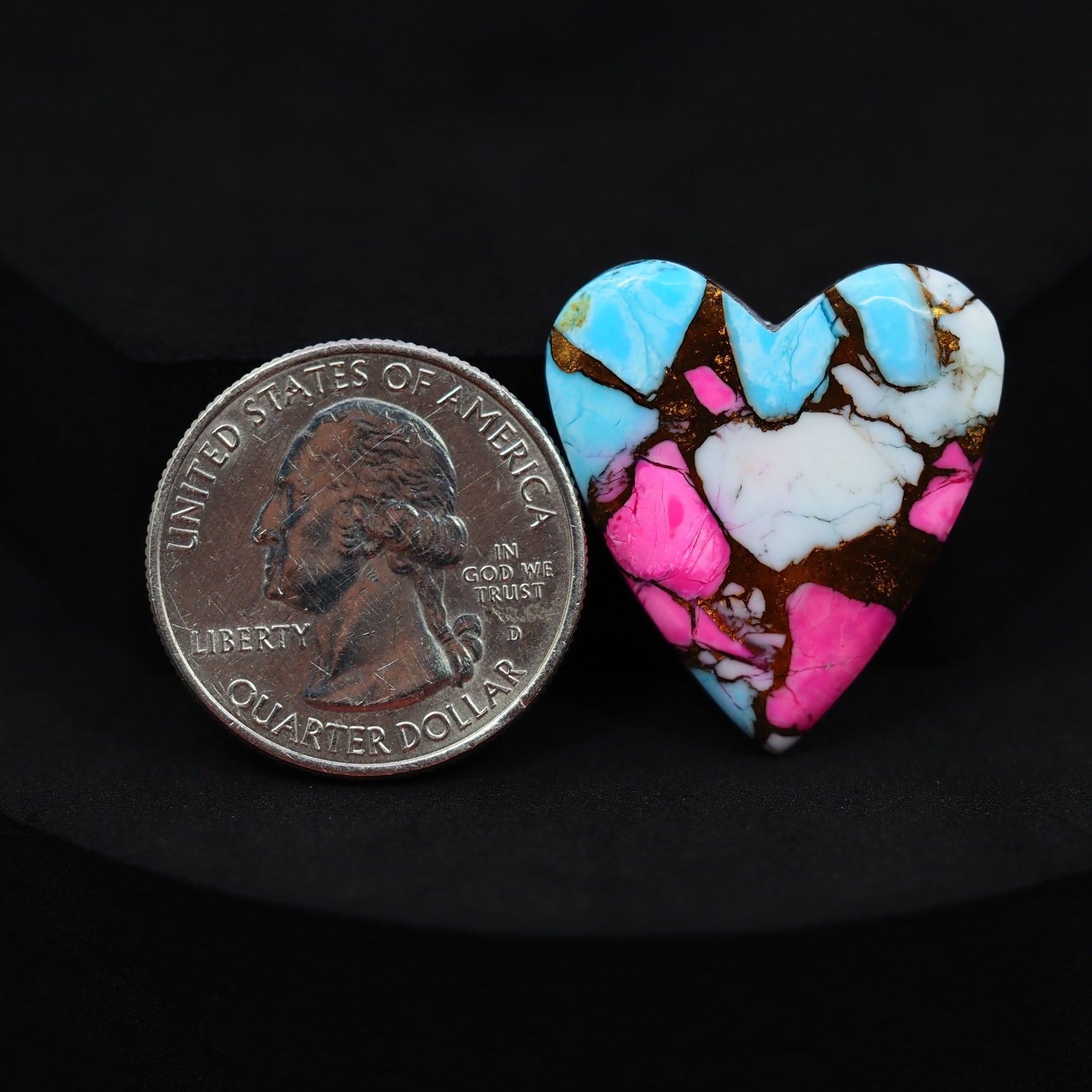 Natural Cotton Candy Turquoise 27x25x4mm Heart Cabochon 21.5ct - Blue, White & Pink Composite - Pedra Gems