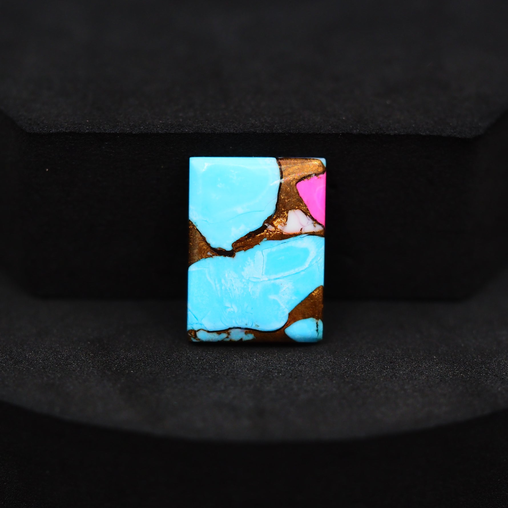 Natural Cotton Candy Turquoise 19x14x3mm Rectangle Cabochon 10ct - Blue, Pink & White Composite - Pedra Gems