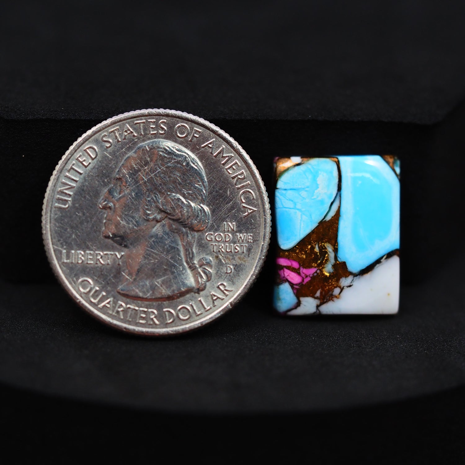 Natural Cotton Candy Turquoise 17x13x3mm Rectangle Cabochon 9ct - Blue, White & Pink Composite - Pedra Gems