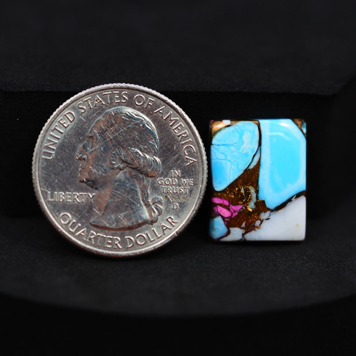 Natural Cotton Candy Turquoise 17x13x3mm Rectangle Cabochon 9ct - Blue, White & Pink Composite - Pedra Gems