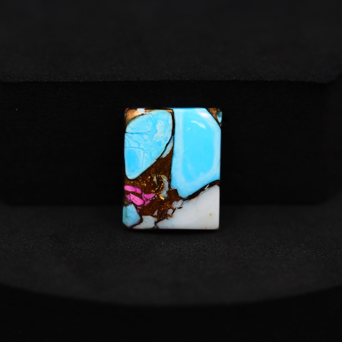 Natural Cotton Candy Turquoise 17x13x3mm Rectangle Cabochon 9ct - Blue, White & Pink Composite - Pedra Gems