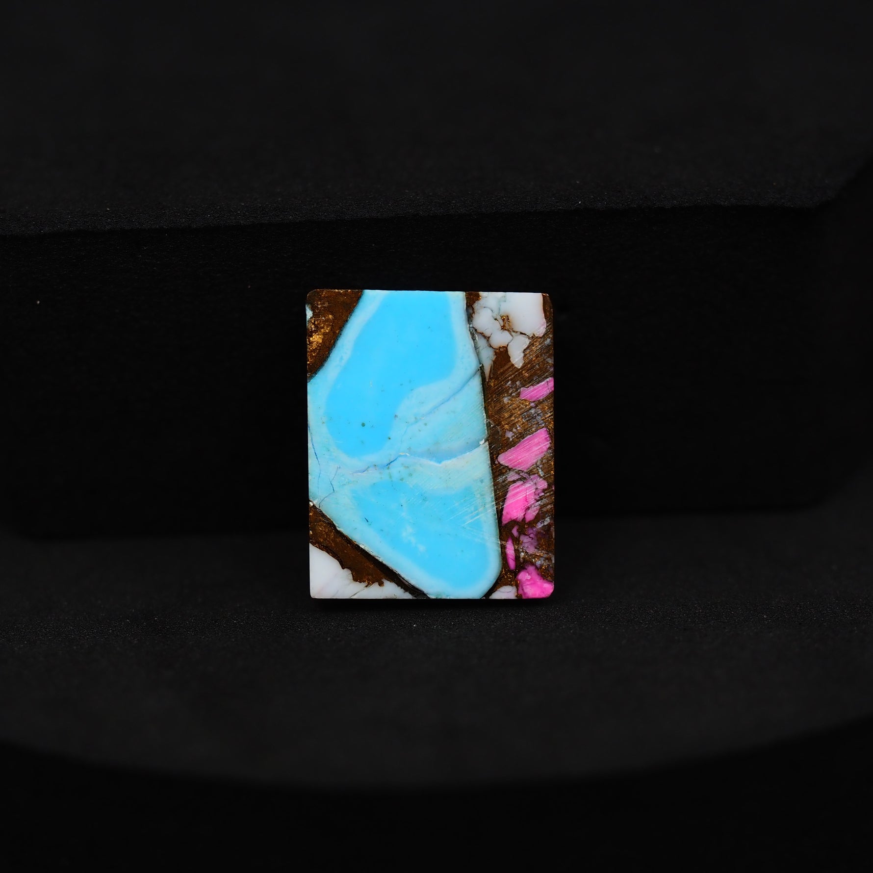 Natural Cotton Candy Turquoise 17x13x3mm Rectangle Cabochon 9ct - Blue, White & Pink Composite - Pedra Gems