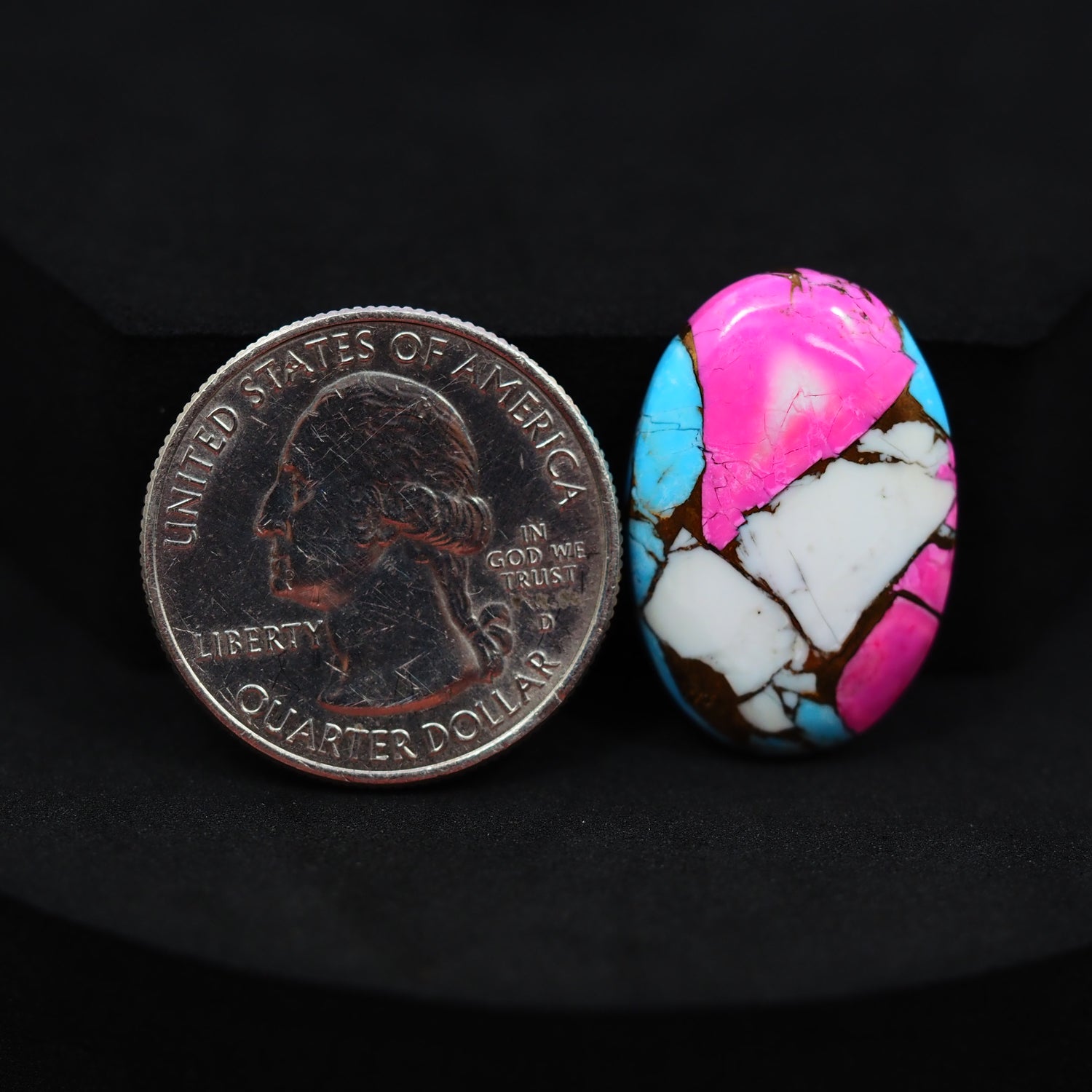Natural Cotton Candy Turquoise 25x17x4mm Oval Cabochon 17ct - Pink, Blue & White Composite - Pedra Gems
