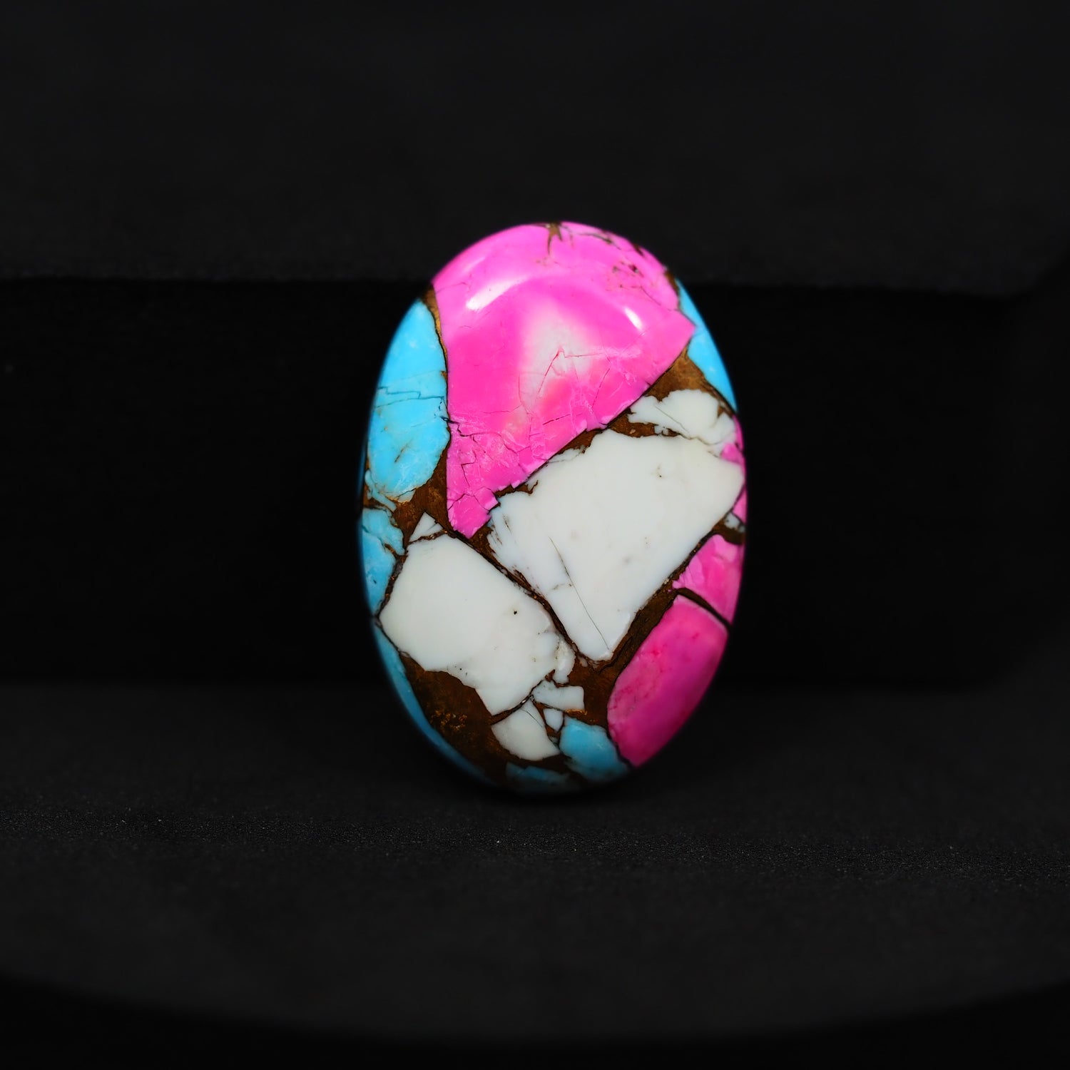 Natural Cotton Candy Turquoise 25x17x4mm Oval Cabochon 17ct - Pink, Blue & White Composite - Pedra Gems