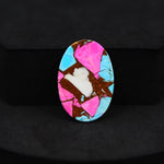 Natural Cotton Candy Turquoise 25x17x4mm Oval Cabochon 17ct - Pink, Blue & White Composite - Pedra Gems