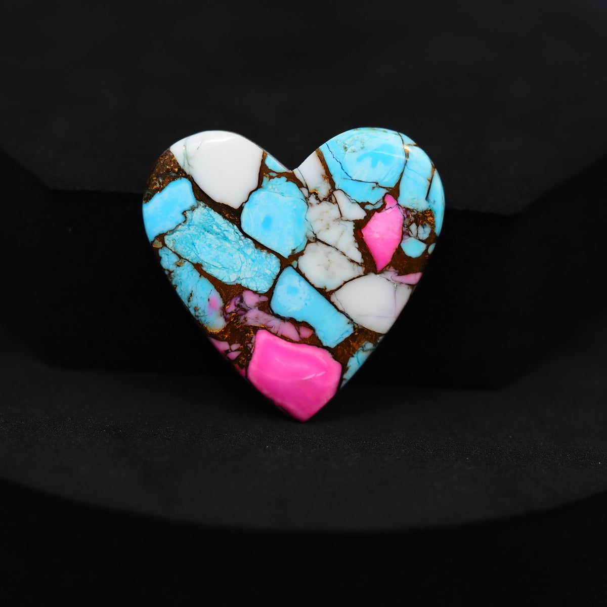 Natural Cotton Candy Turquoise 30x31x4mm Heart Cabochon 25ct - Blue, White & Pink Composite - Pedra Gems