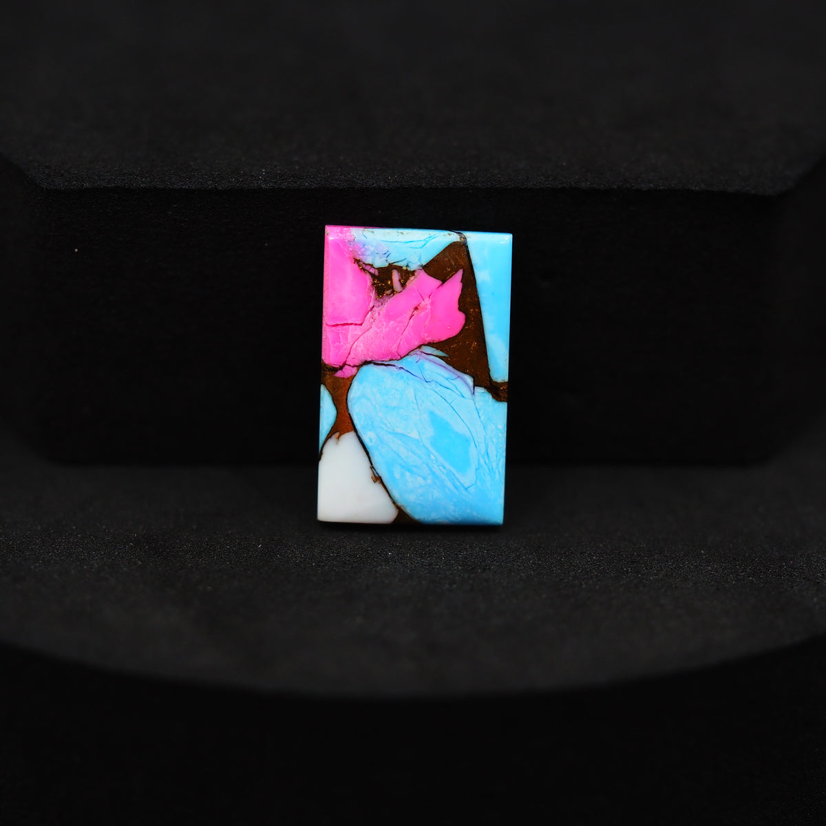 Natural Cotton Candy Turquoise 18x12x3mm Rectangle Cabochon 7.5ct - Pink, Blue & White Composite - Pedra Gems