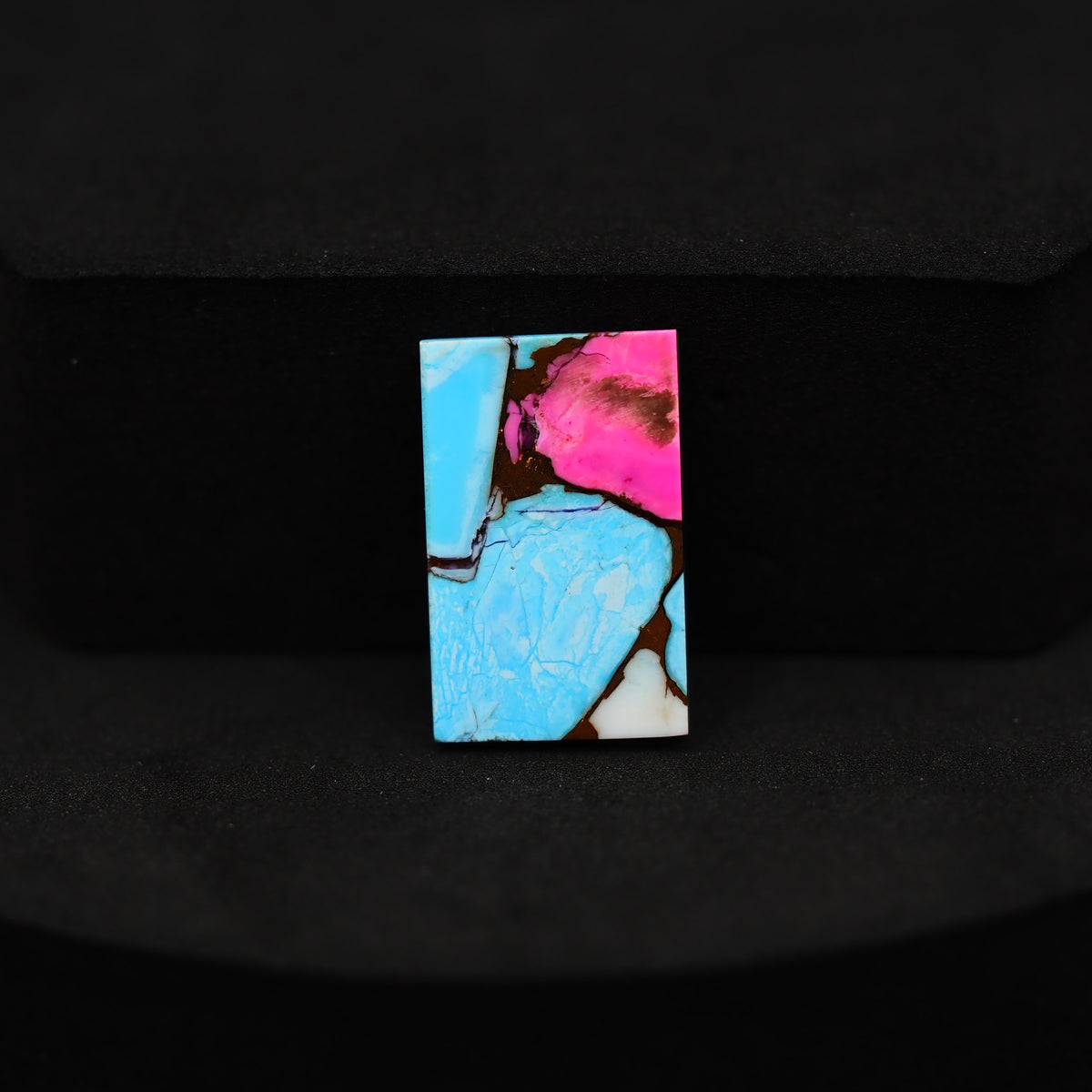 Natural Cotton Candy Turquoise 18x12x3mm Rectangle Cabochon 7.5ct - Pink, Blue & White Composite - Pedra Gems