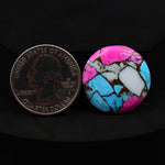 Natural Cotton Candy Turquoise 23x23x4mm Round Cabochon 19ct - Pink, White & Blue Composite - Pedra Gems