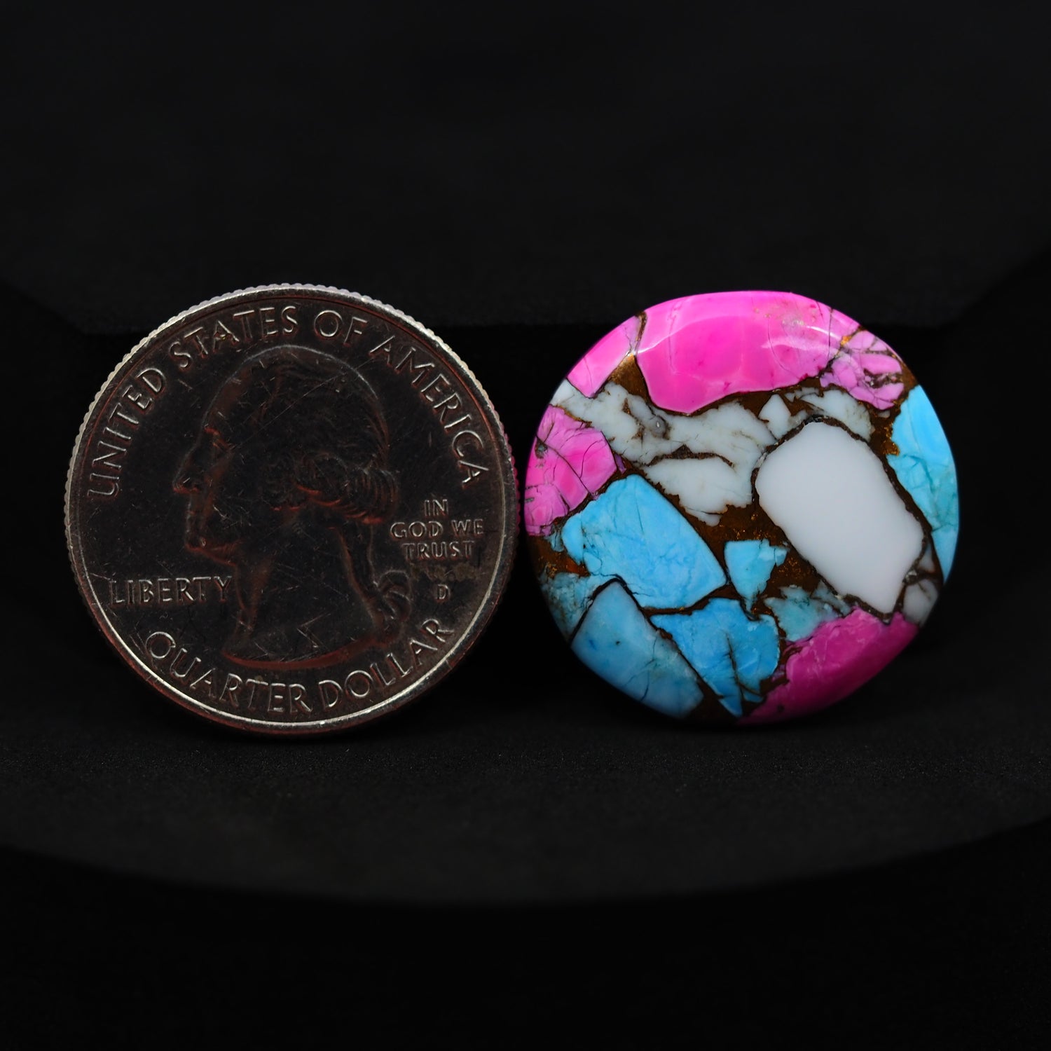 Natural Cotton Candy Turquoise 23x23x4mm Round Cabochon 19ct - Pink, White & Blue Composite - Pedra Gems