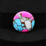 Natural Cotton Candy Turquoise 23x23x4mm Round Cabochon 19ct - Pink, White & Blue Composite - Pedra Gems