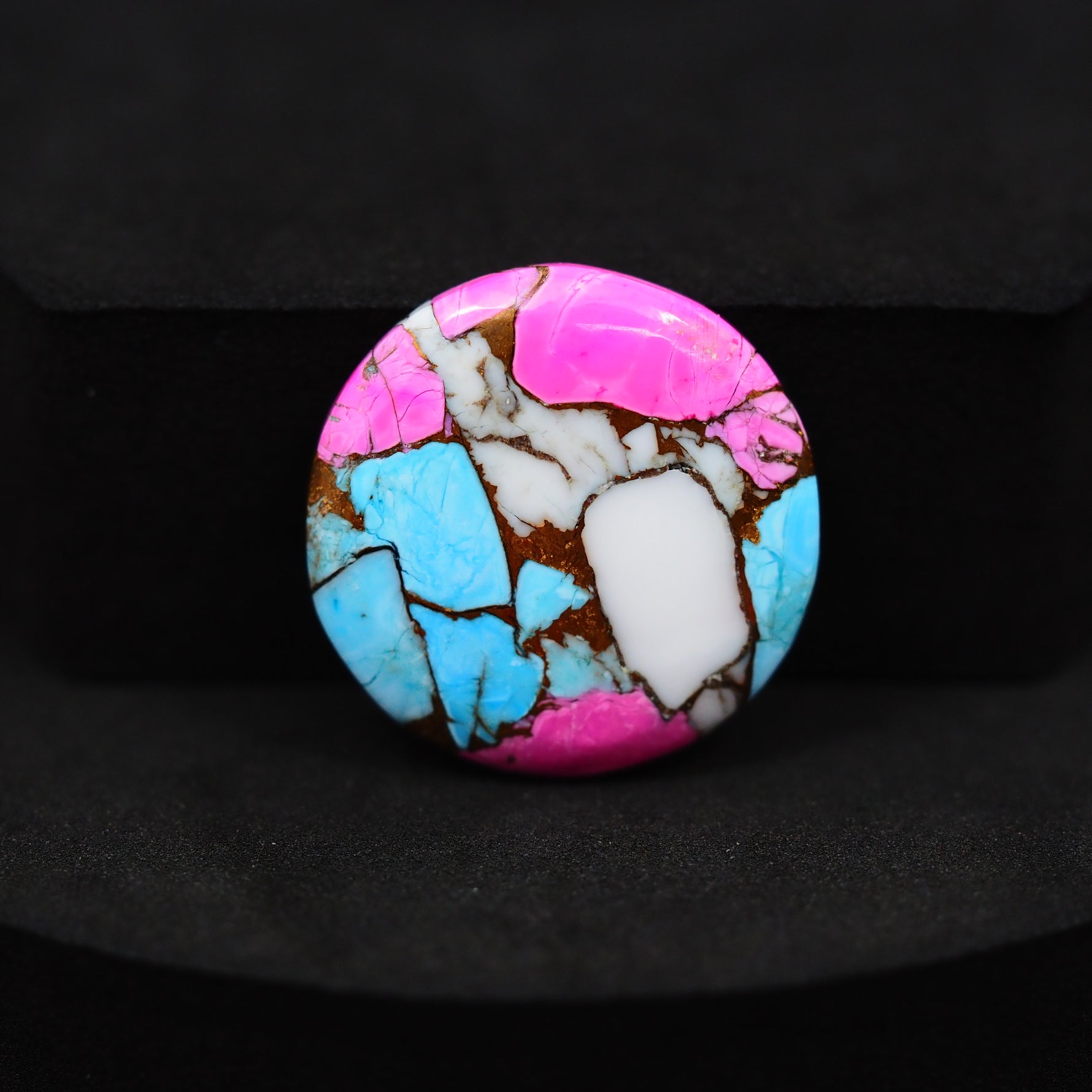 Natural Cotton Candy Turquoise 23x23x4mm Round Cabochon 19ct - Pink, White & Blue Composite - Pedra Gems