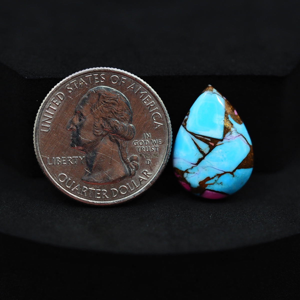 Natural Cotton Candy Turquoise 20x14x4mm Pear Cabochon 11.5ct - Blue & Pink Composite - Pedra Gems