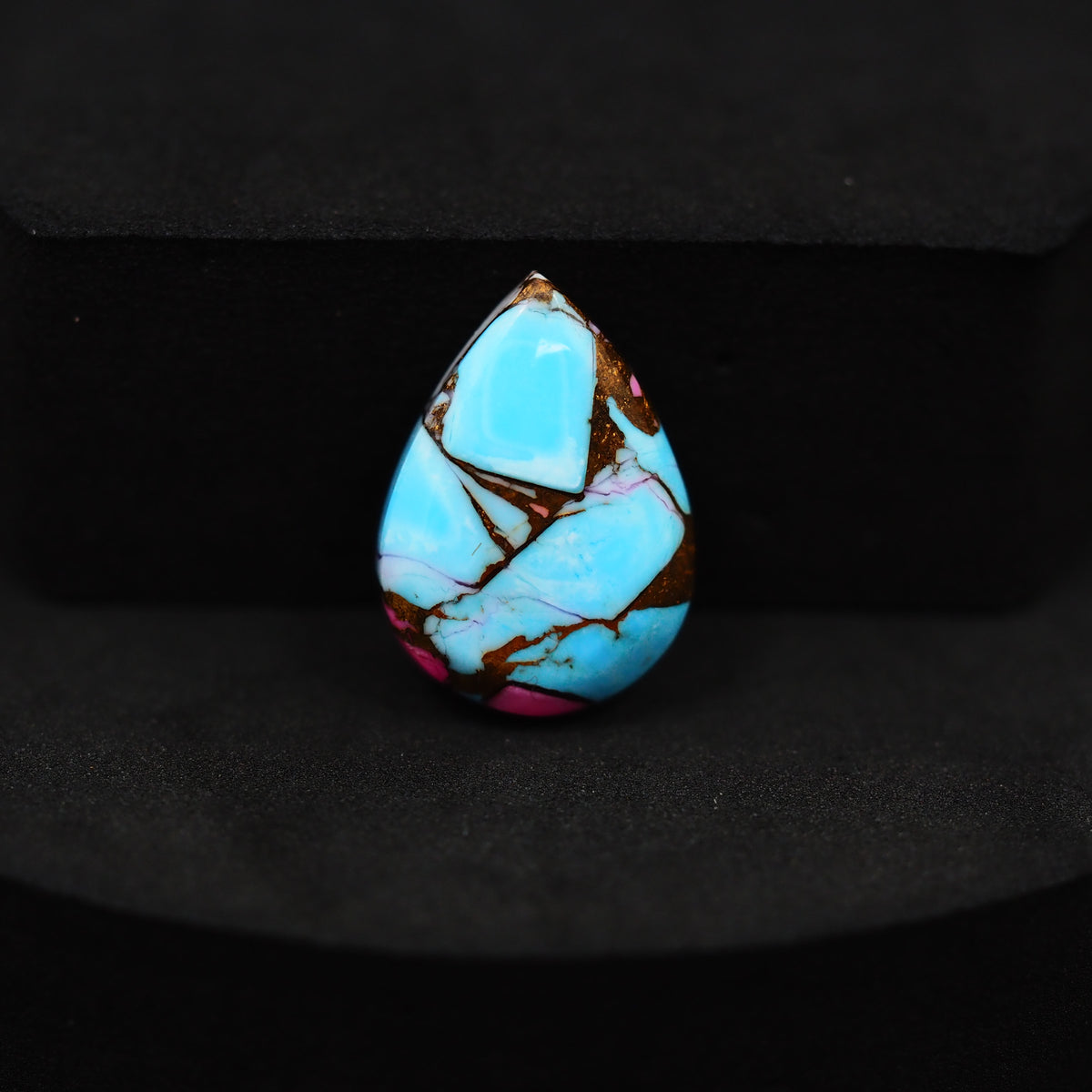 Natural Cotton Candy Turquoise 20x14x4mm Pear Cabochon 11.5ct - Blue & Pink Composite - Pedra Gems