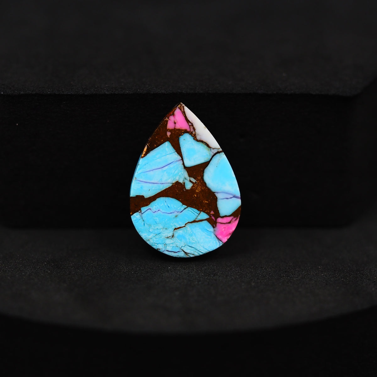 Natural Cotton Candy Turquoise 20x14x4mm Pear Cabochon 11.5ct - Blue & Pink Composite - Pedra Gems