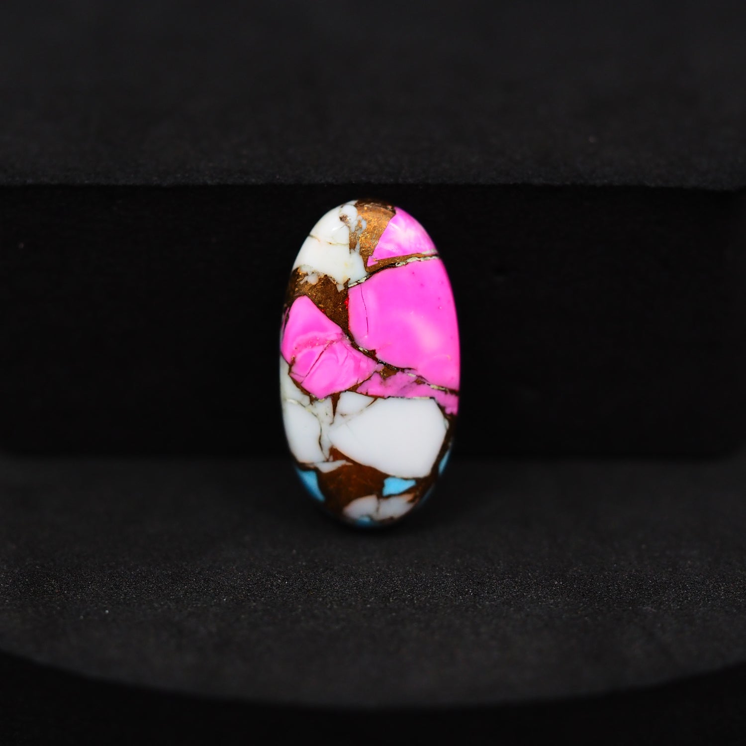Natural Cotton Candy Turquoise 20x11x3mm Oval Cabochon 7.5ct - Pink, White & Blue Composite - Pedra Gems
