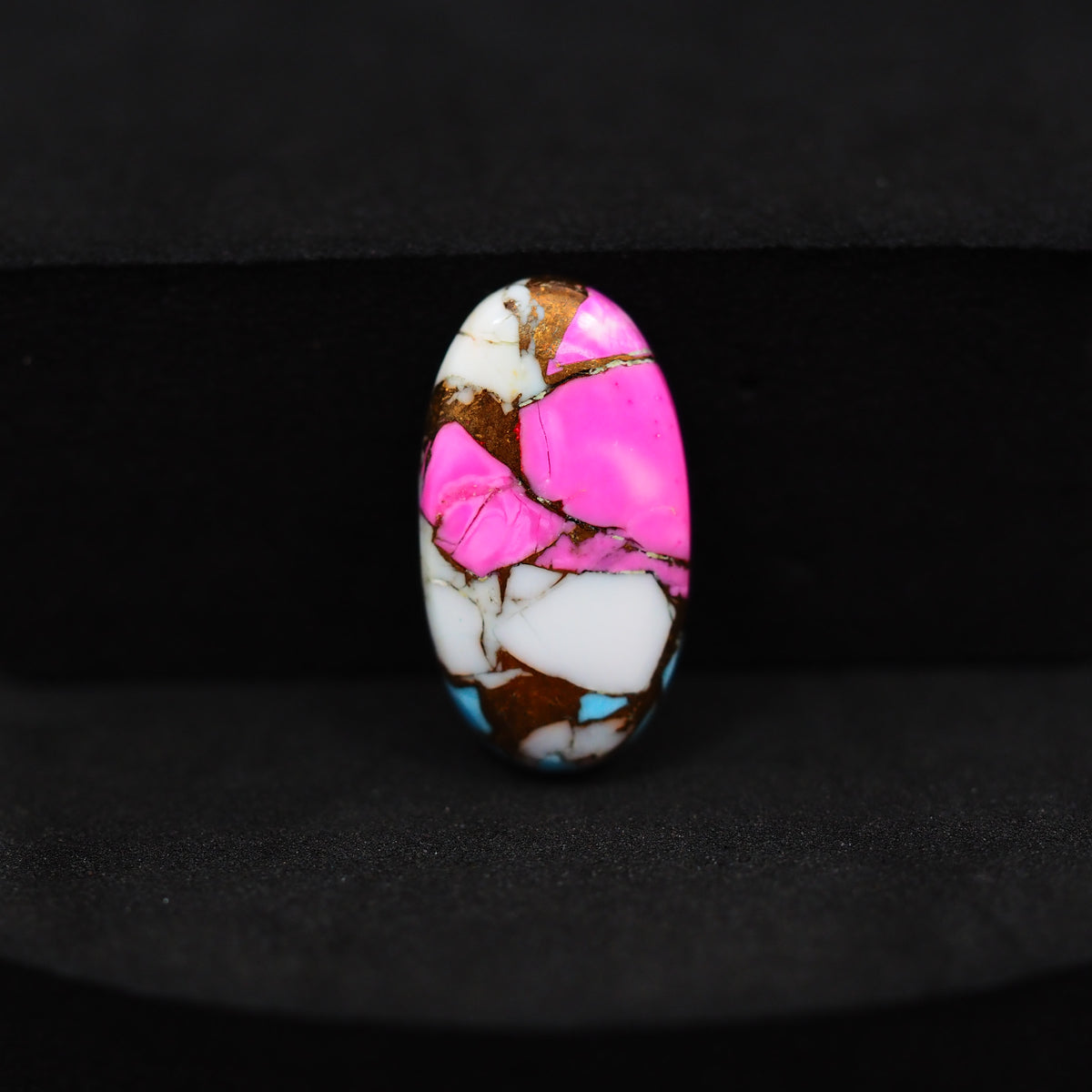 Natural Cotton Candy Turquoise 20x11x3mm Oval Cabochon 7.5ct - Pink, White & Blue Composite - Pedra Gems