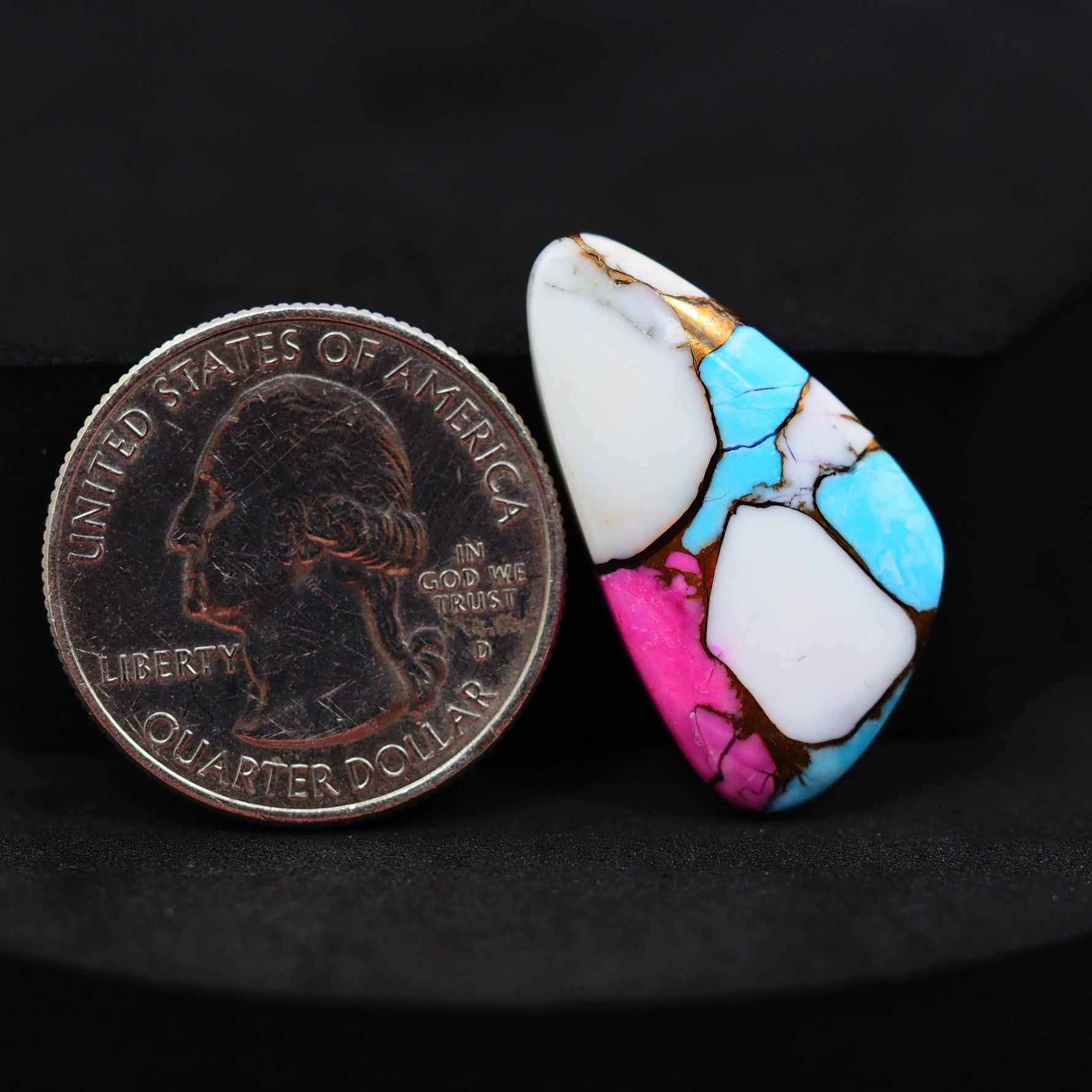 Natural Cotton Candy Turquoise 28x15x4mm Trillion Cabochon 14.5ct - Blue & Pink Composite - Pedra Gems