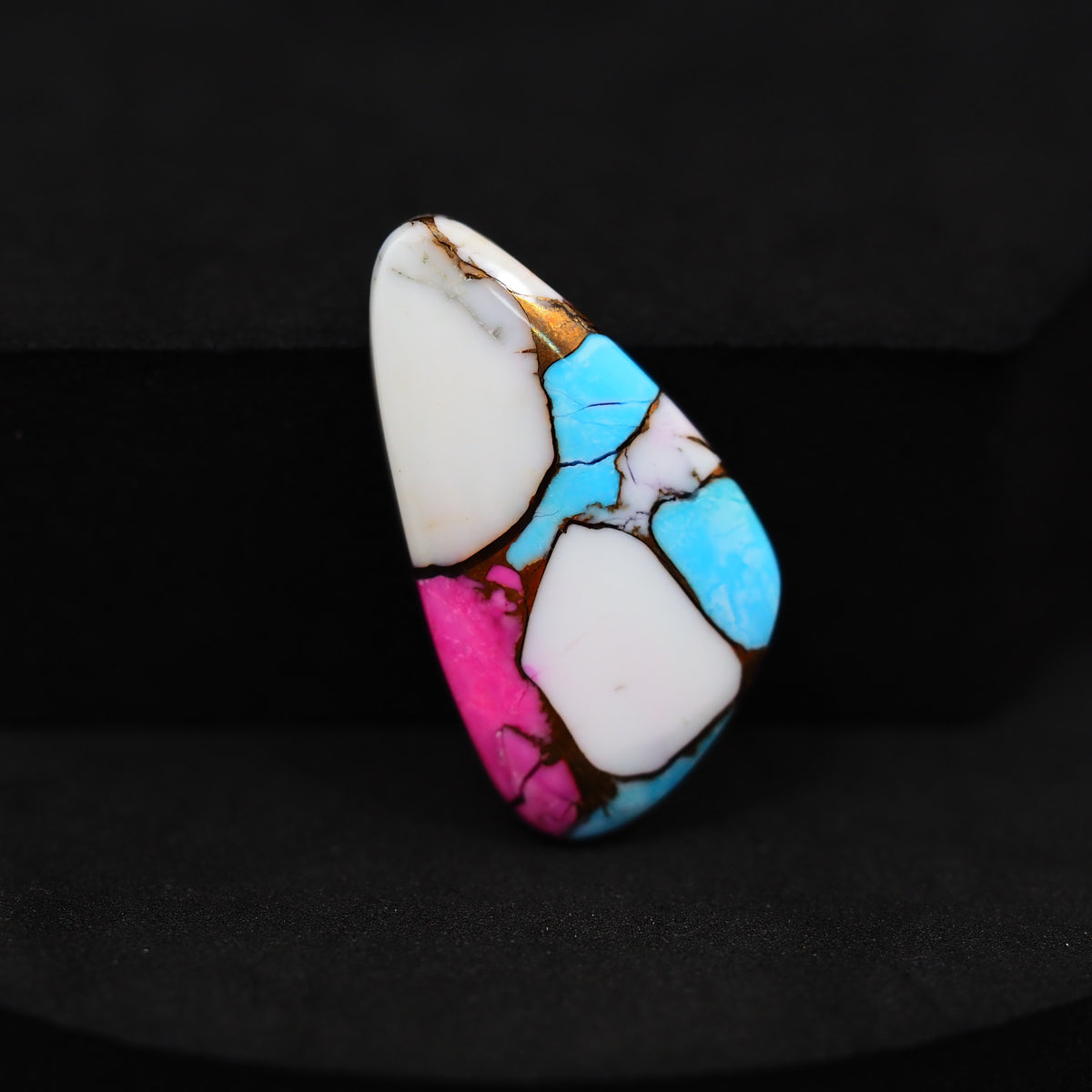 Natural Cotton Candy Turquoise 28x15x4mm Trillion Cabochon 14.5ct - Blue & Pink Composite - Pedra Gems