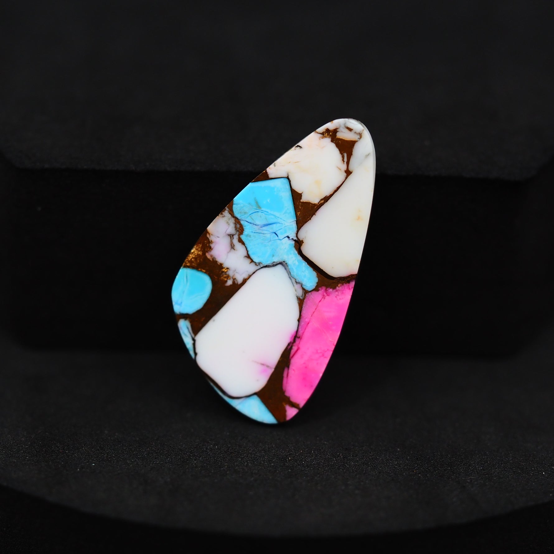 Natural Cotton Candy Turquoise 28x15x4mm Trillion Cabochon 14.5ct - Blue & Pink Composite - Pedra Gems