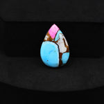 Natural Cotton Candy Turquoise 20x14x4mm Pear Cabochon 9.5ct - Pink, Blue & White Composite - Pedra Gems