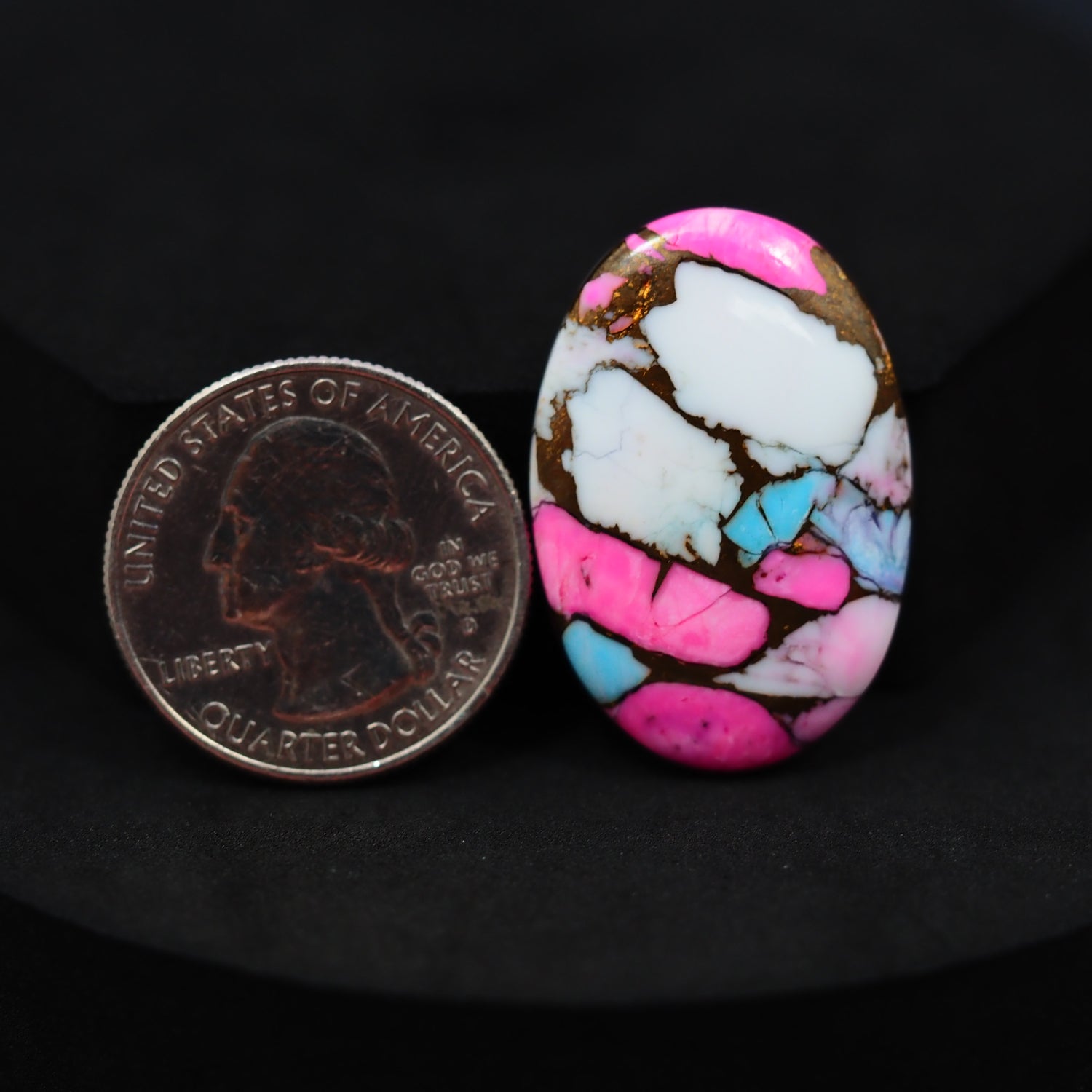 Natural Cotton Candy Turquoise 32x21x5mm Oval Cabochon 30.5ct - White, Pink & Blue Composite - Pedra Gems