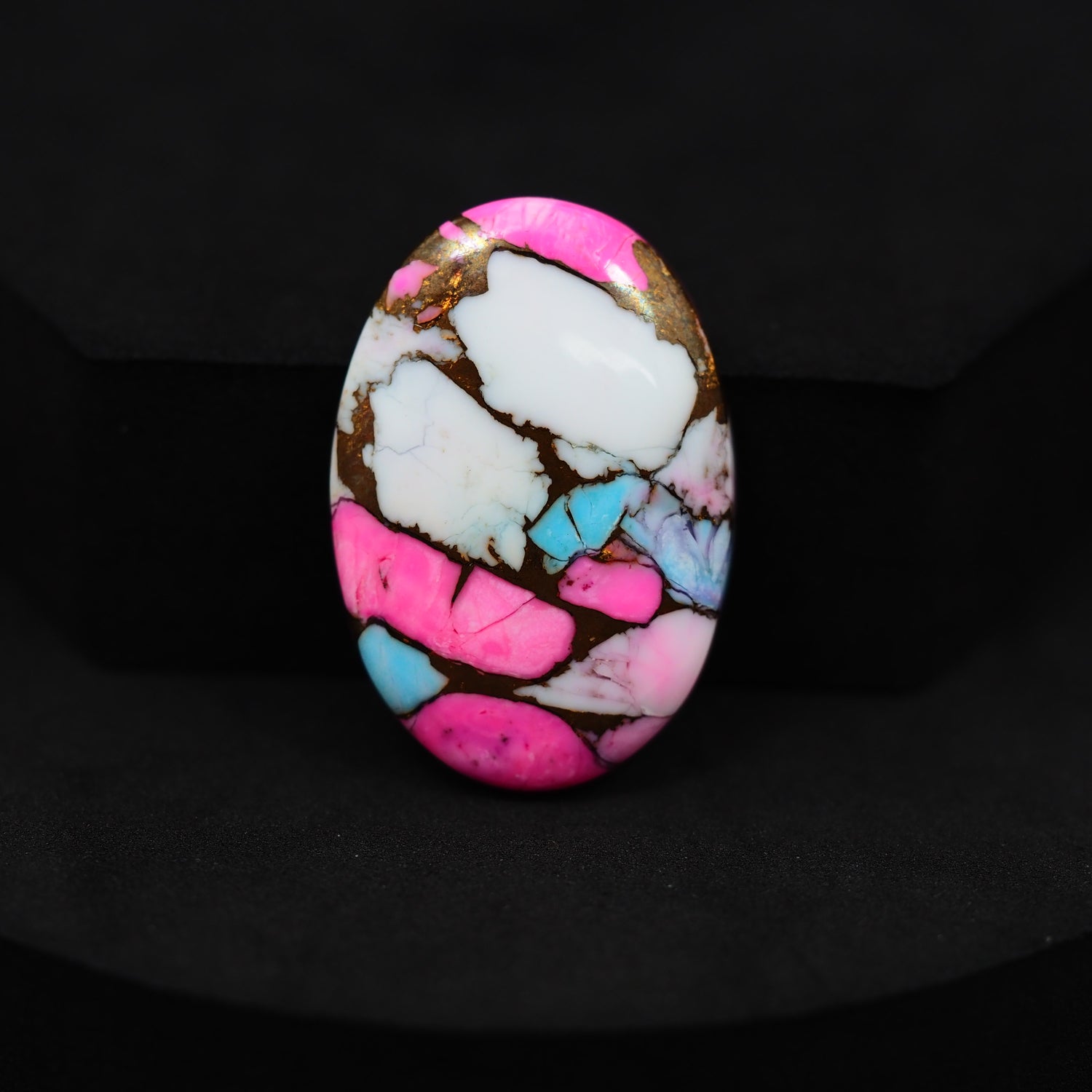 Natural Cotton Candy Turquoise 32x21x5mm Oval Cabochon 30.5ct - White, Pink & Blue Composite - Pedra Gems