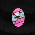 Natural Cotton Candy Turquoise 32x21x5mm Oval Cabochon 30.5ct - White, Pink & Blue Composite - Pedra Gems