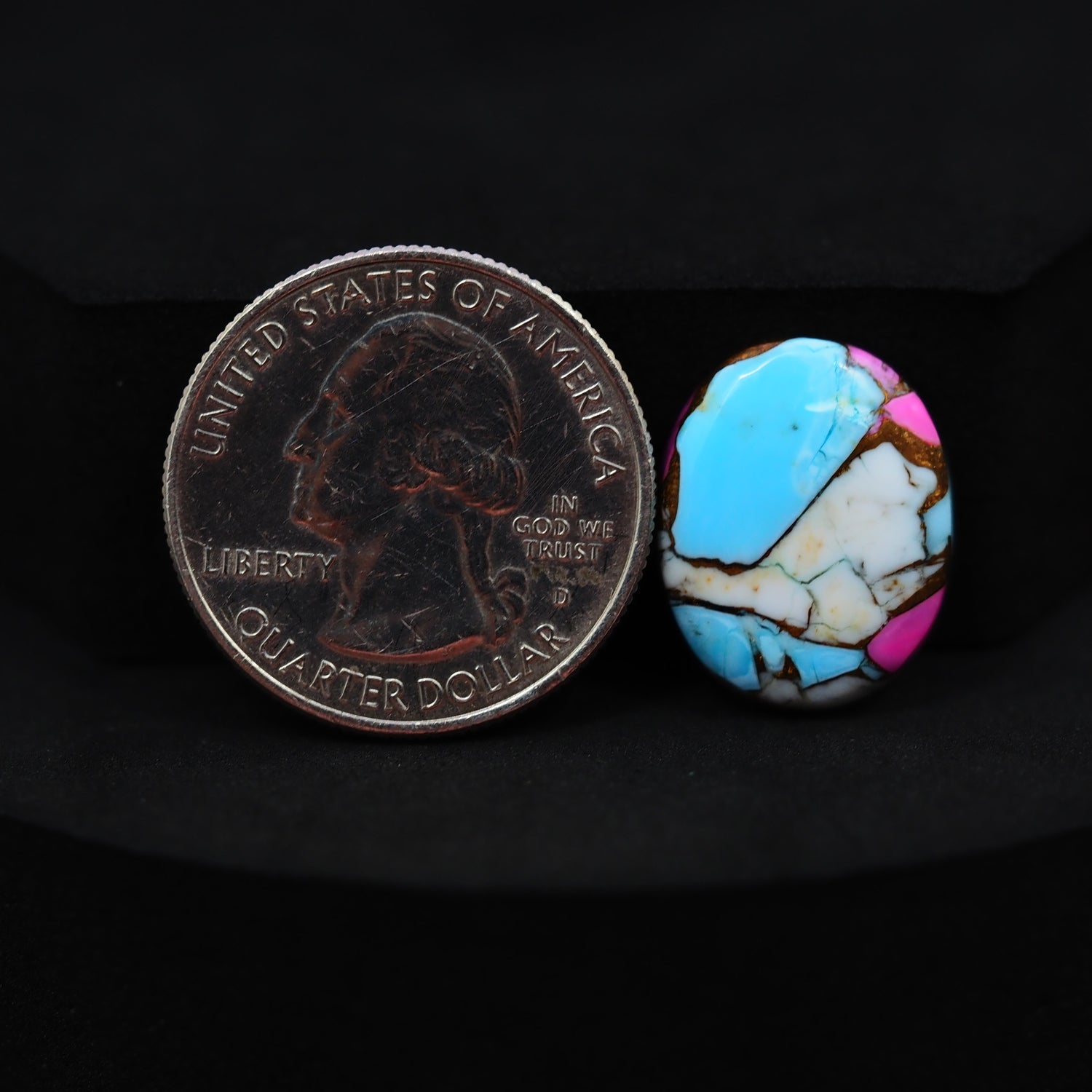 Natural Cotton Candy Turquoise 18x15x4mm Oval Cabochon 10ct - Blue, White & Pink Composite - Pedra Gems