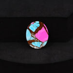 Natural Cotton Candy Turquoise 18x15x4mm Oval Cabochon 10ct - Blue, White & Pink Composite - Pedra Gems
