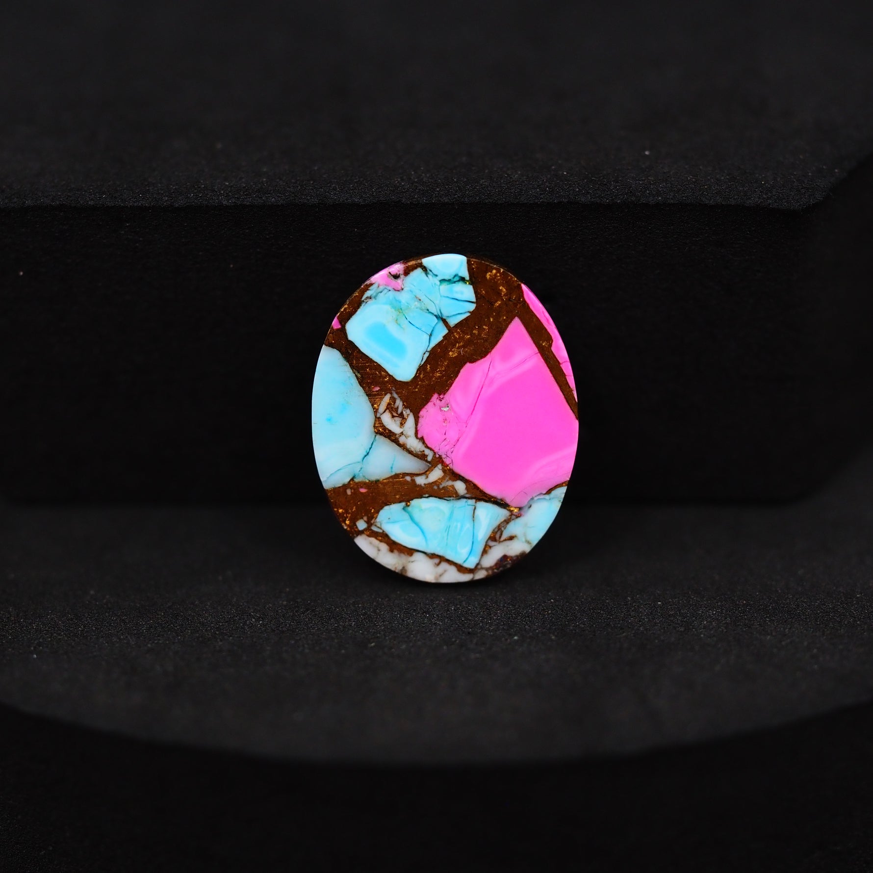Natural Cotton Candy Turquoise 18x15x4mm Oval Cabochon 10ct - Blue, White & Pink Composite - Pedra Gems