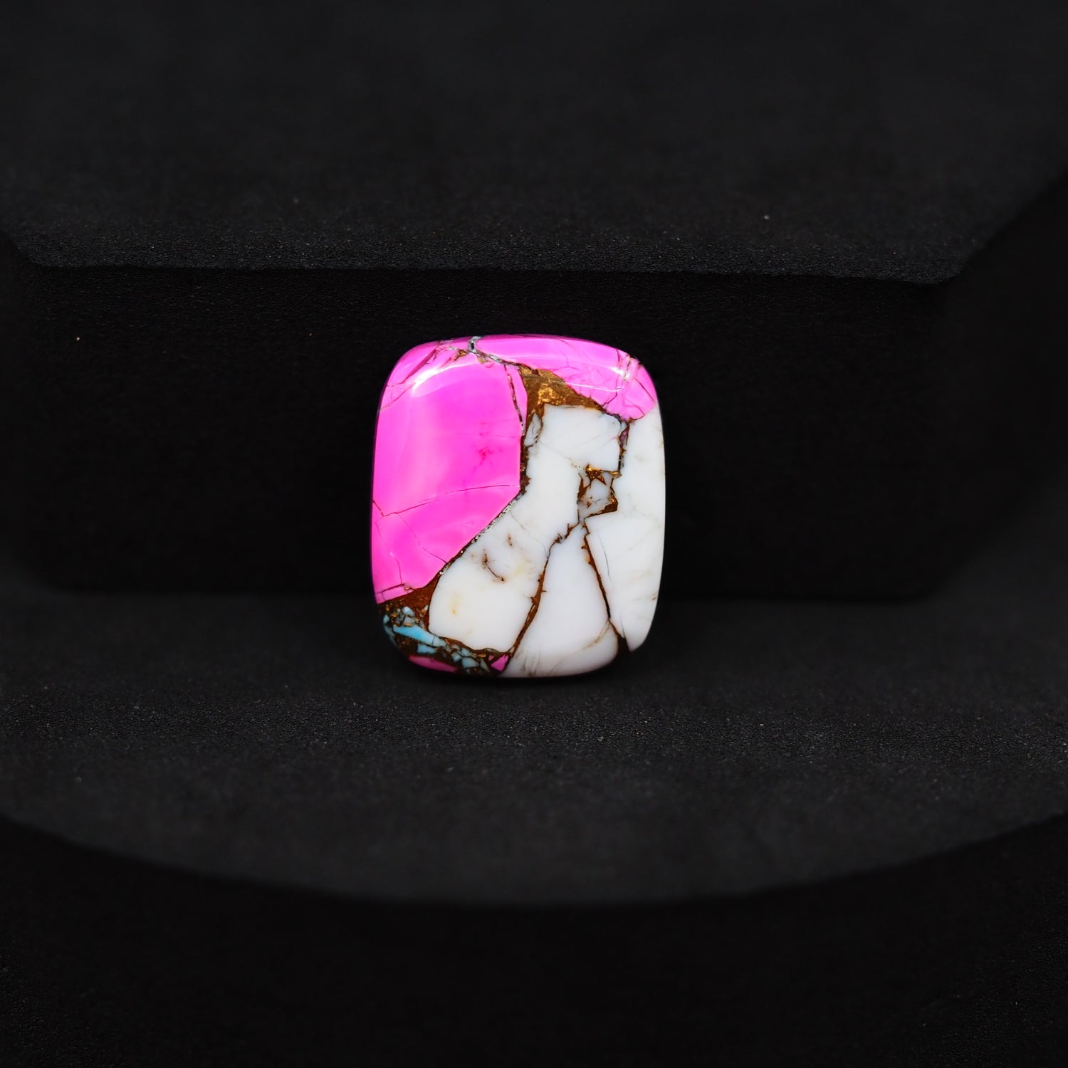 Natural Cotton Candy Turquoise 18x15x3mm Square Cabochon 9.5ct - Pink & White Composite - Pedra Gems