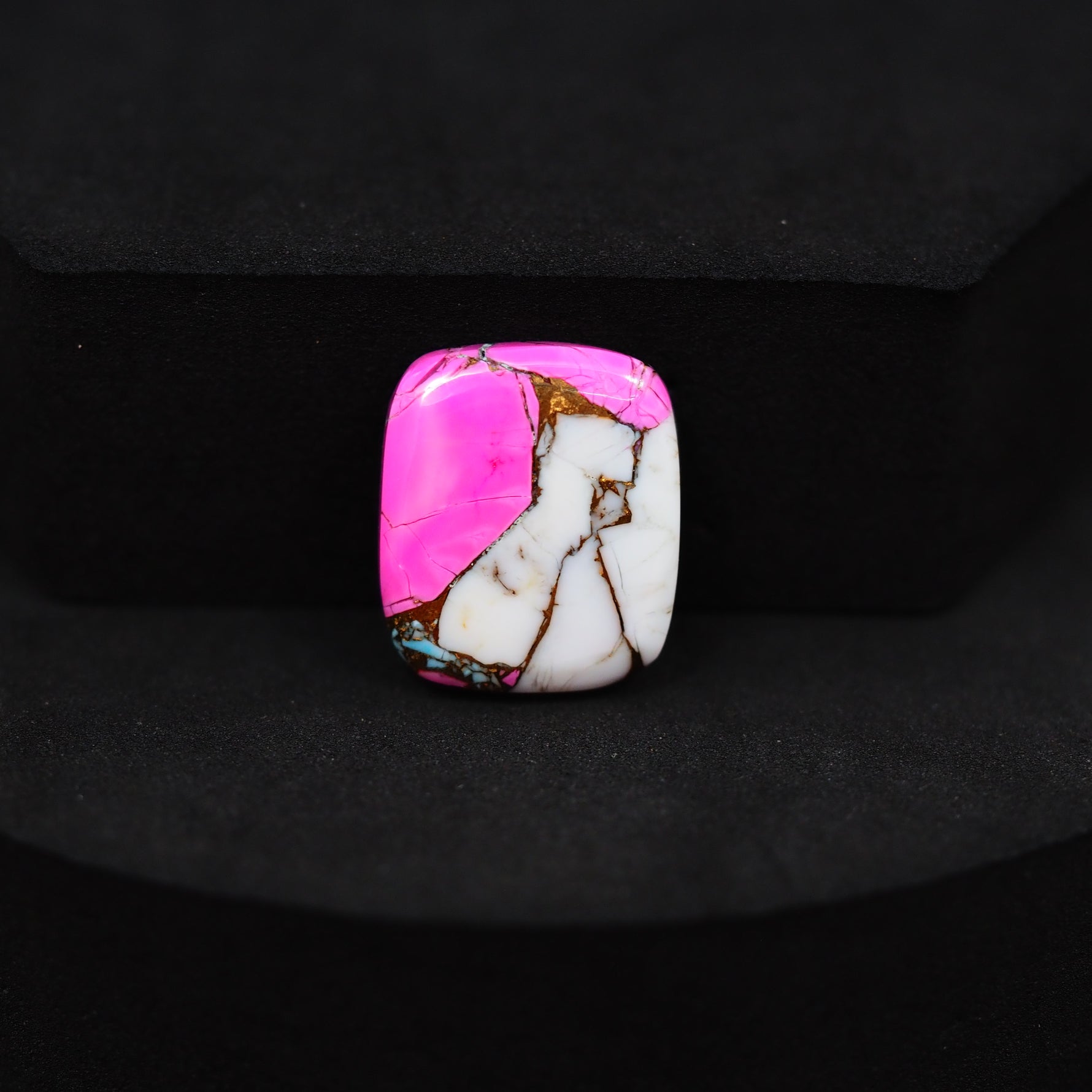 Natural Cotton Candy Turquoise 18x15x3mm Square Cabochon 9.5ct - Pink & White Composite - Pedra Gems