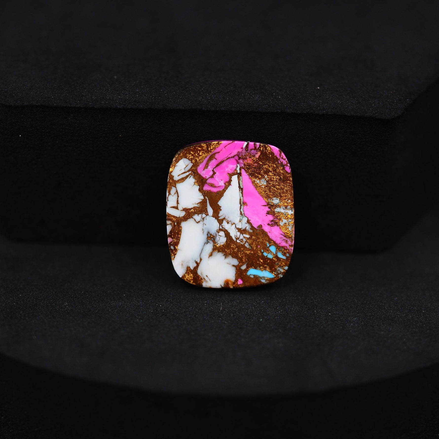 Natural Cotton Candy Turquoise 18x15x3mm Square Cabochon 9.5ct - Pink & White Composite - Pedra Gems