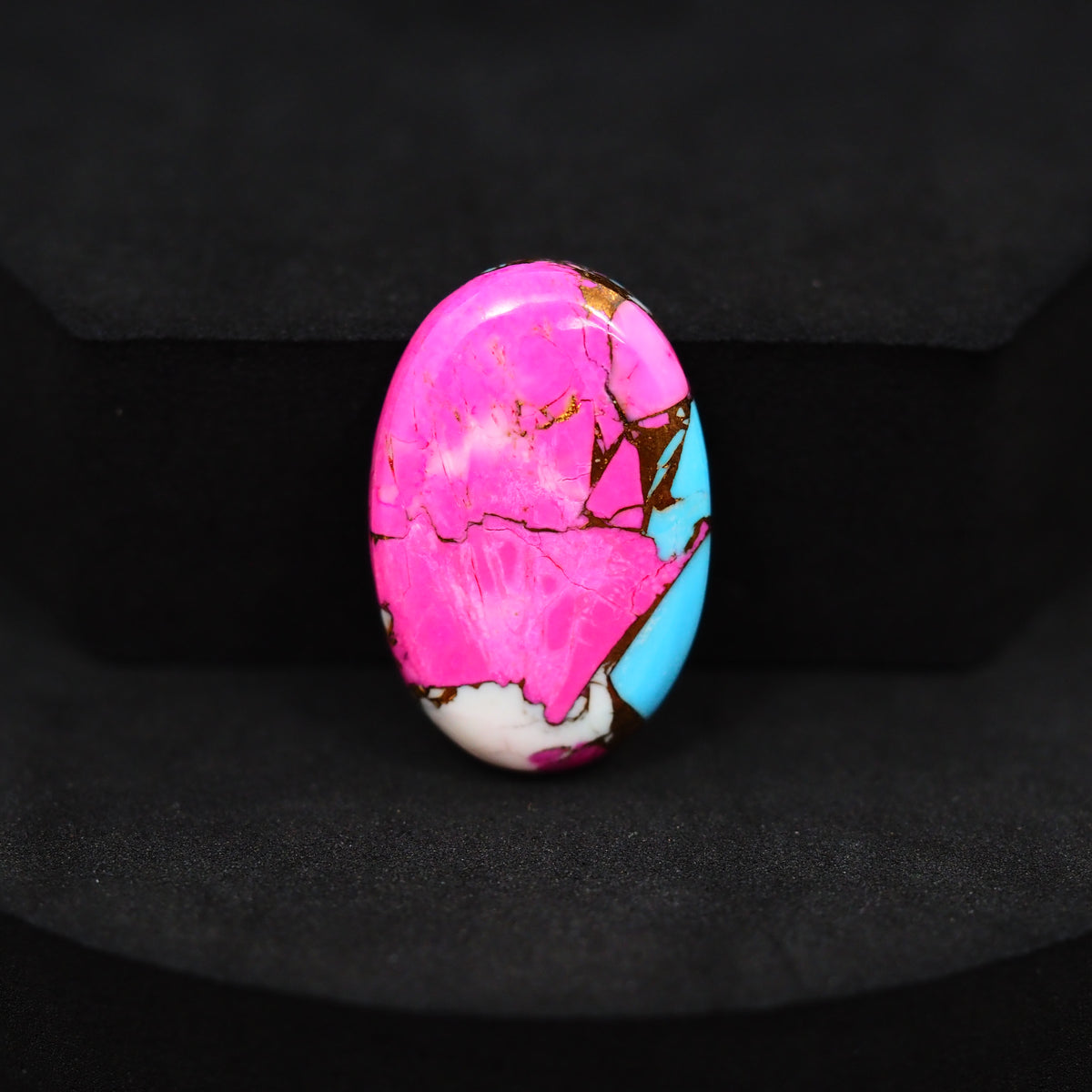 Natural Cotton Candy Turquoise 26x17x4mm Oval Cabochon 18ct - Pink & Blue Composite - Pedra Gems