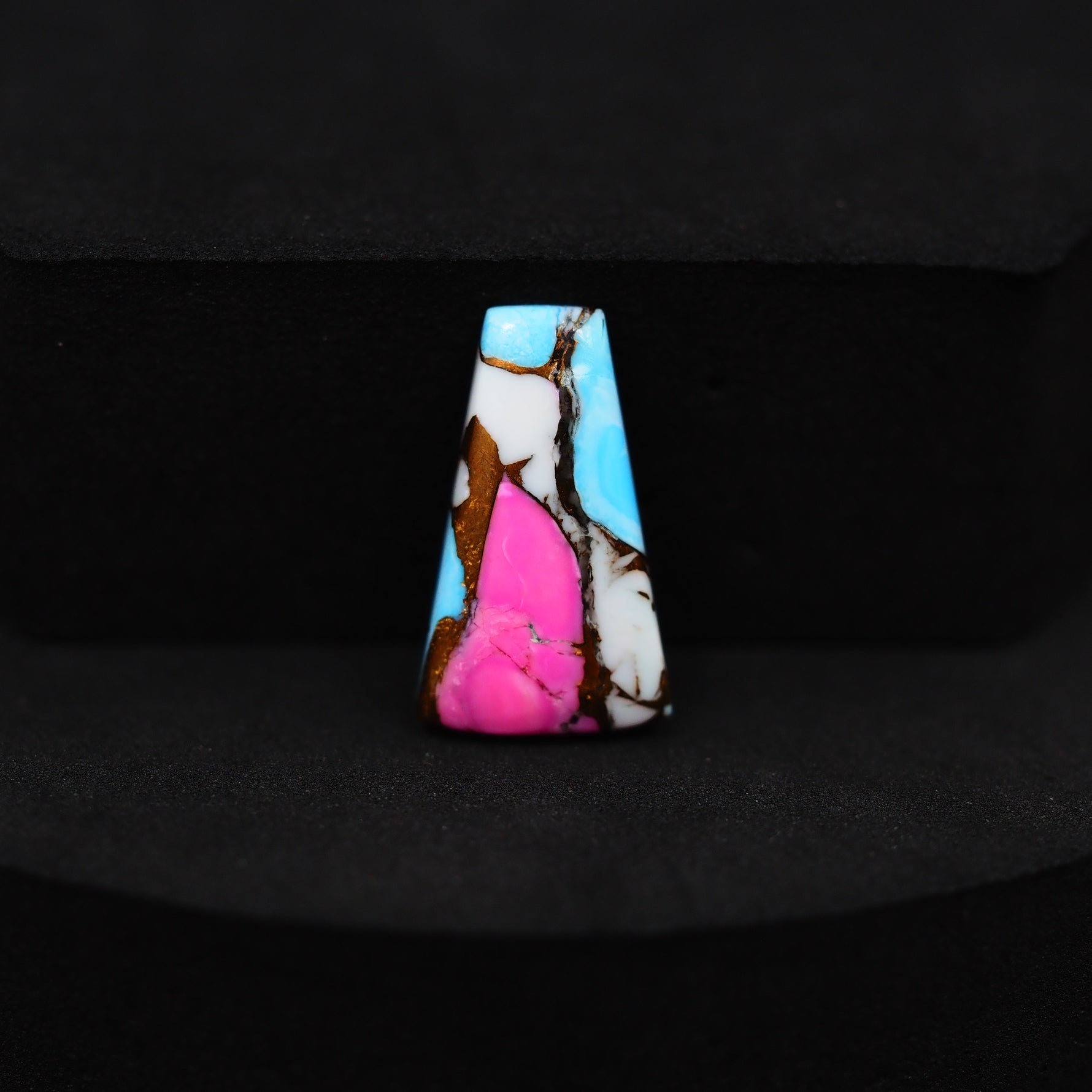 Natural Cotton Candy Turquoise 19x11x3mm Trapezoid Cabochon 5.5ct - White, Pink & Blue Composite - Pedra Gems