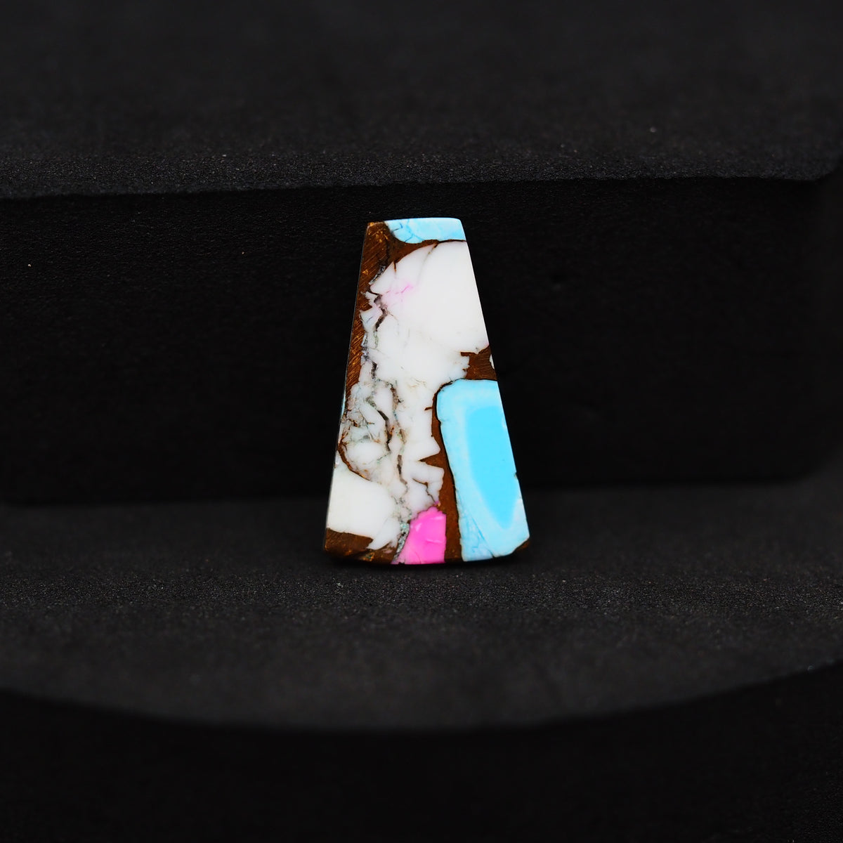 Natural Cotton Candy Turquoise 19x11x3mm Trapezoid Cabochon 5.5ct - White, Pink & Blue Composite - Pedra Gems