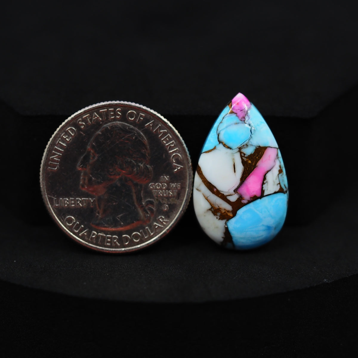Natural Cotton Candy Turquoise 25x15x5mm Pear Cabochon 16ct - Blue, White & Pink Composite - Pedra Gems