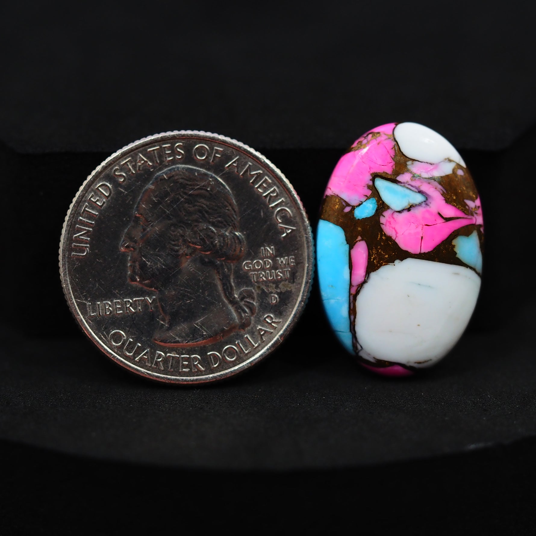 Natural Cotton Candy Turquoise 24x16x4mm Oval Cabochon 15ct - Pink, White & Blue Composite - Pedra Gems