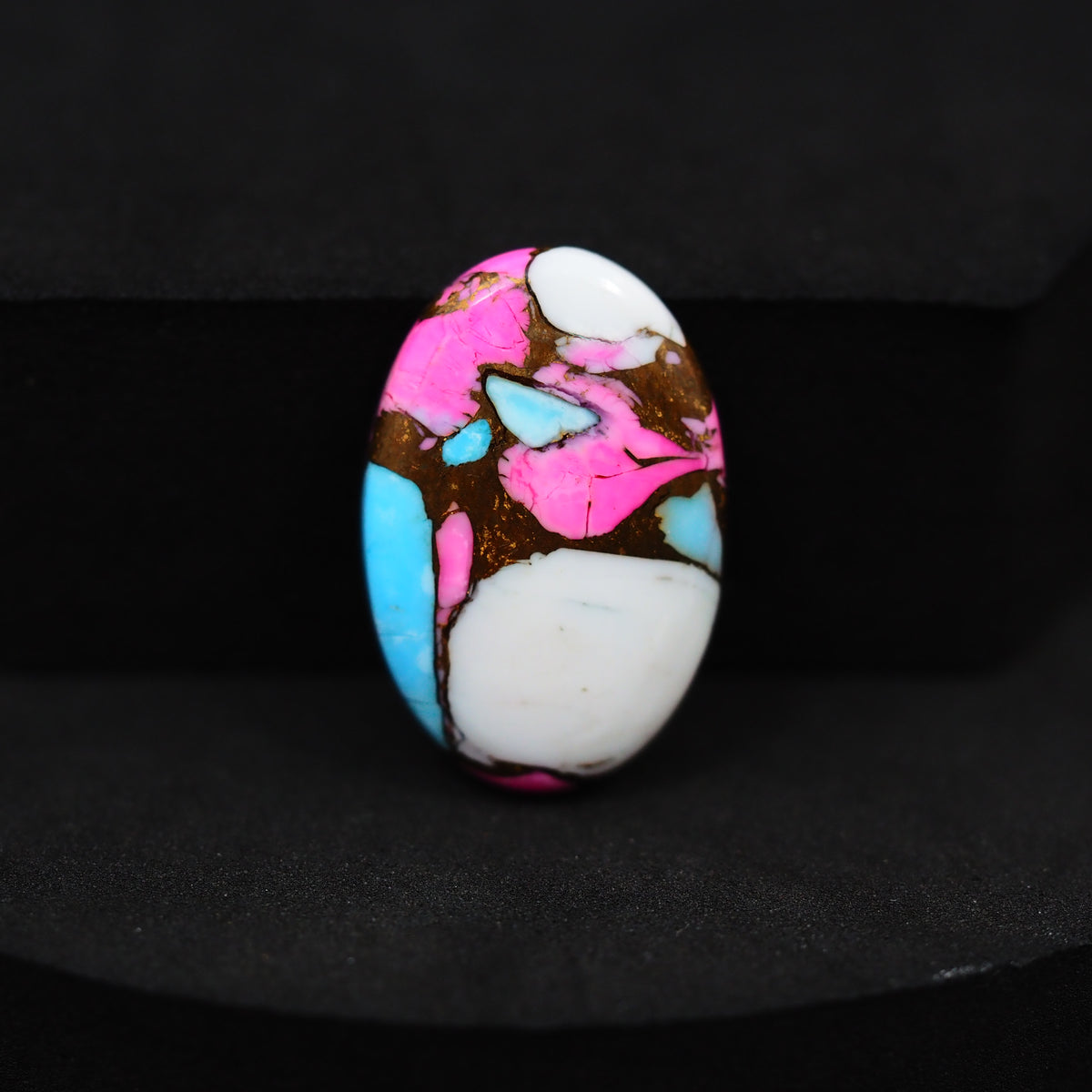 Natural Cotton Candy Turquoise 24x16x4mm Oval Cabochon 15ct - Pink, White & Blue Composite - Pedra Gems