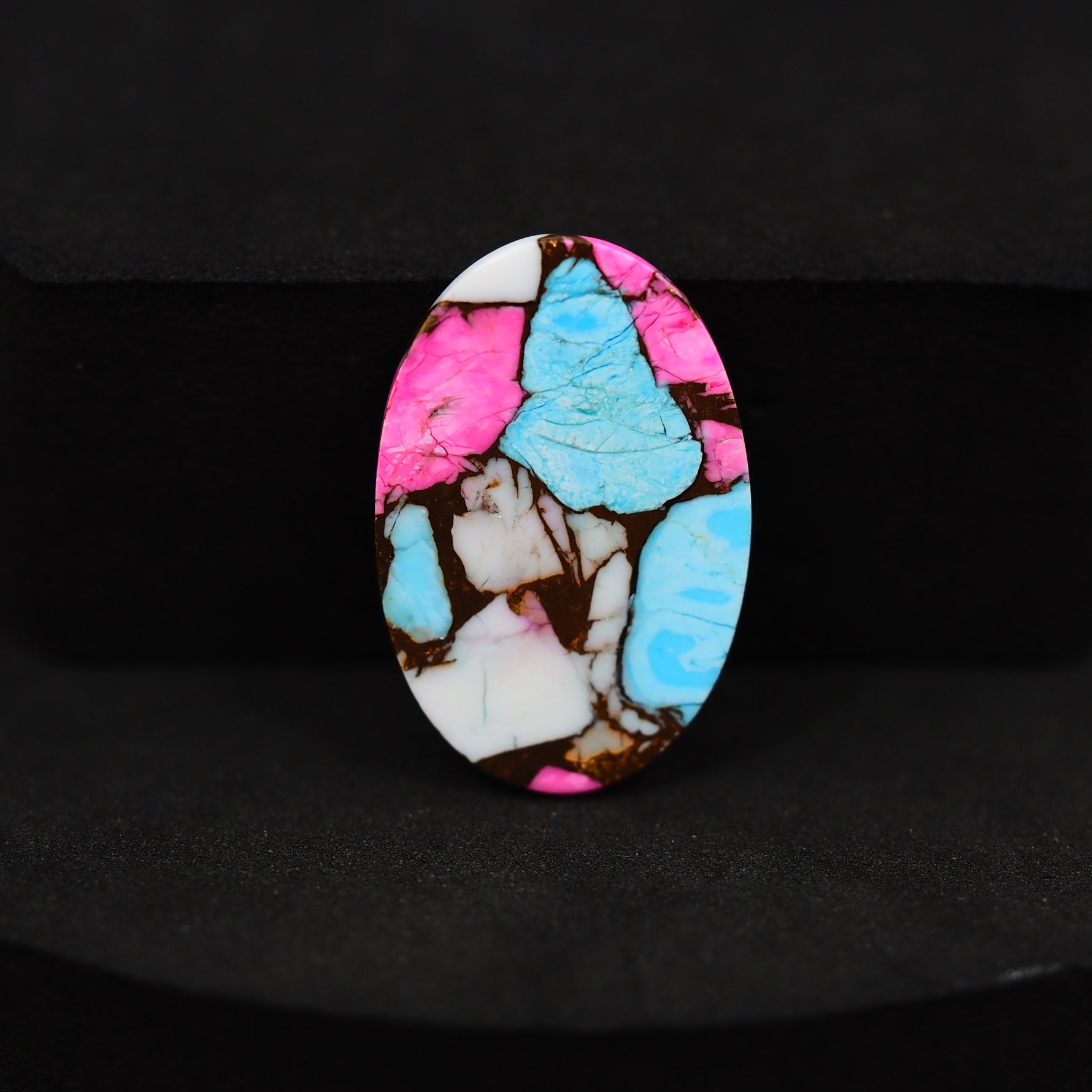 Natural Cotton Candy Turquoise 24x16x4mm Oval Cabochon 15ct - Pink, White & Blue Composite - Pedra Gems