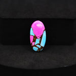 Natural Cotton Candy Turquoise 19x10x3mm Oval Cabochon 6ct - Pink & Blue Composite - Pedra Gems