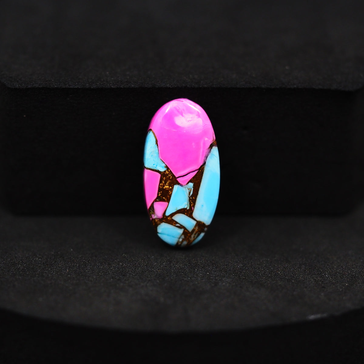 Natural Cotton Candy Turquoise 19x10x3mm Oval Cabochon 6ct - Pink & Blue Composite - Pedra Gems