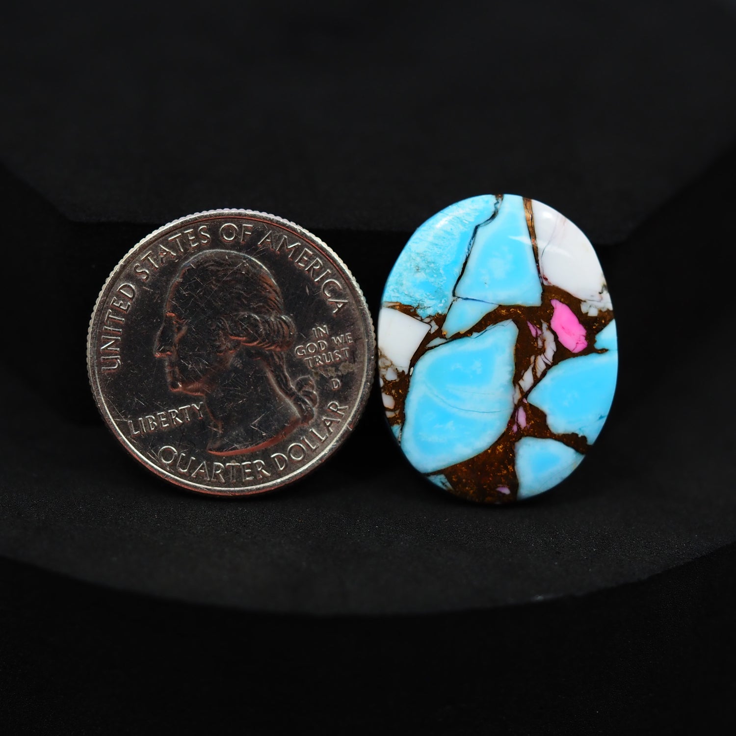 Natural Cotton Candy Turquoise 26x20x3mm Oval Cabochon 17.5ct - Blue, White & Pink Composite - Pedra Gems