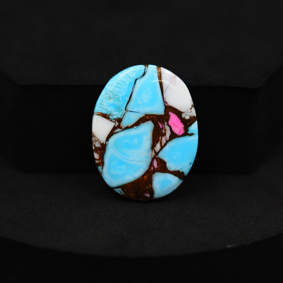 Natural Cotton Candy Turquoise 26x20x3mm Oval Cabochon 17.5ct - Blue, White & Pink Composite - Pedra Gems